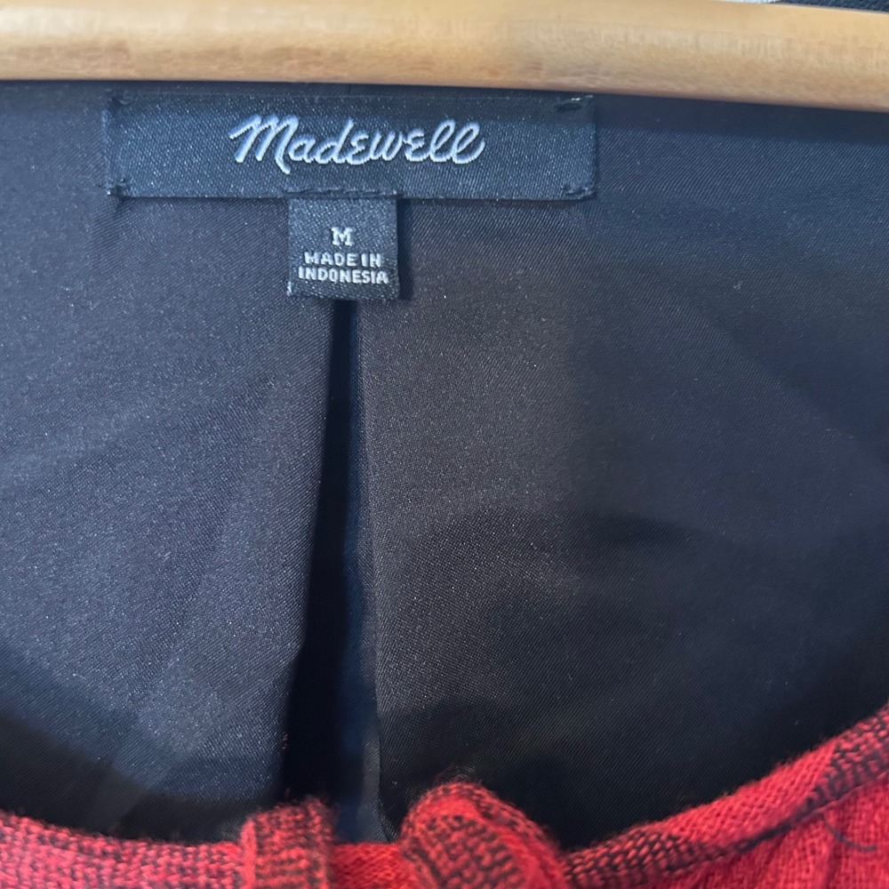 Madewell Red Black Buffalo Plaid Long Sleeve Tie Neck Tunic‎ Dress Size M - Picture 3 of 7